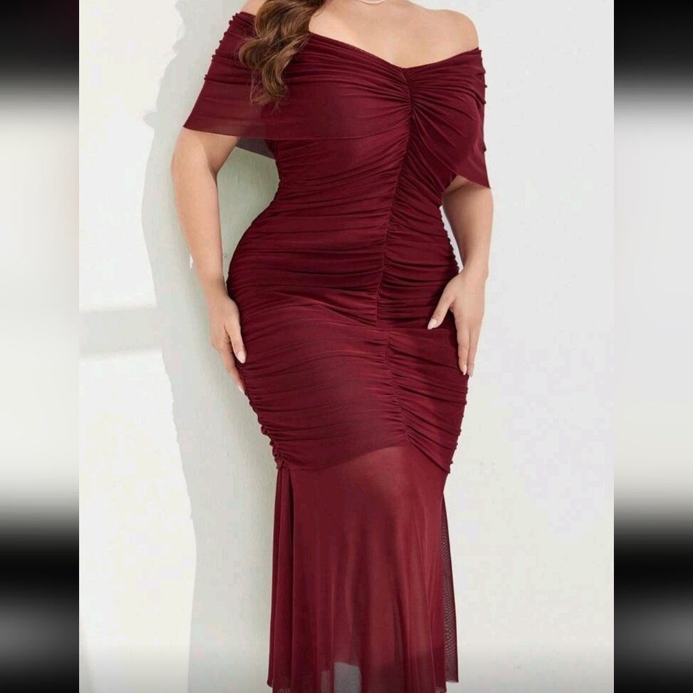 Burgundy Off Shoulder Dress From Shein Brand New Size 1XL